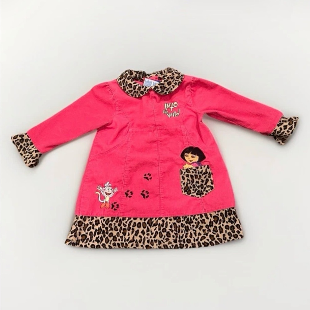 Vintage Y2K Nickelodeon Dora The Explorer Boots Jungle Corduroy Cheetah Dress 2T